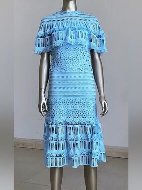 Half-Cape Lace Crochet Mid-Length Dress
